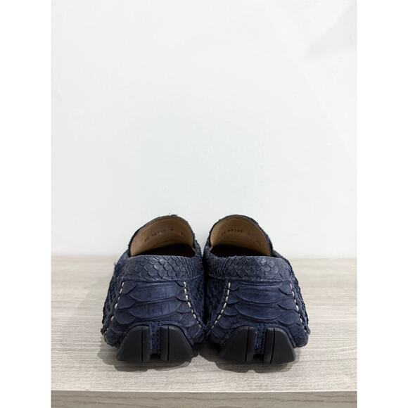 Salvatore Ferragamo Parigi Python Gancini Driving Loafers Shoes Navy Blue US 8.5